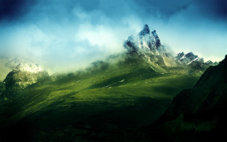 Mountain range green field blue - a green field below free wallpaper
