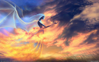 Woman flying cloud dragon sky - cyril rolando free wallpaper
