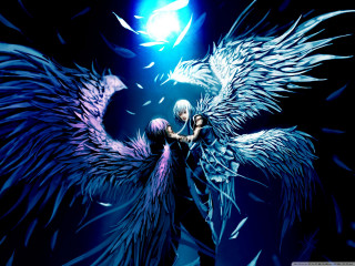 Couple people wings dark background - a blue ball free wallpaper