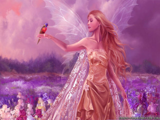 Beautiful woman dress holding bird - fantasy artwork free wallpaper