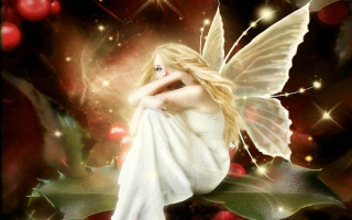 Blonde fairy holly branch wings - ball free wallpaper