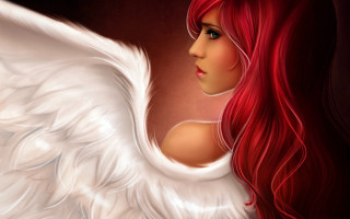 Woman red hair white wings - white wing free wallpaper