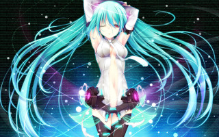 Blue haired catgirl starry background - blue hair and a cat ears free wallpaper