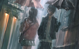 Couple people umbrellas rain city - chris cold free wallpaper