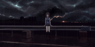 Girl standing rain umbrella city - a lightning free wallpaper