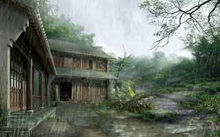 House rain person stream yard - a stream free wallpaper
