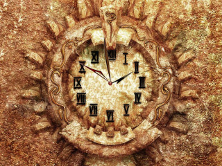 Clock roman numerals wall grungy - brian and wendy froud free wallpaper