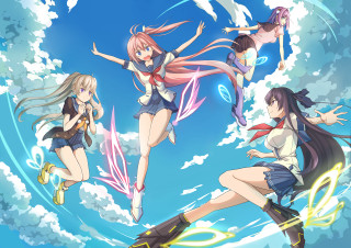 Anime girls flying arms outstretched - leg free wallpaper