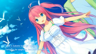 Girl pink hair white dress 2 - her arm free wallpaper