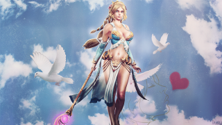 Woman sword bird sky clouds 2 - a wand free wallpaper for desktop
