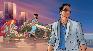 Man suit sunglasses beach people - the background and a city skyline free wallpaper