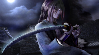 Woman sword dark sky clouds - anime art free wallpaper