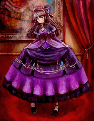 Woman purple dress window red - a painting of a woman free wallpaper for mobile