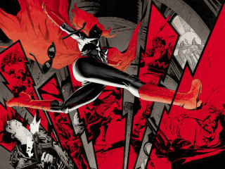 Woman black white red cape - andrew robinson free wallpaper