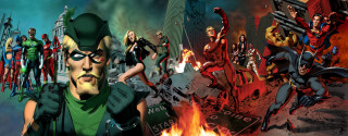 Costume masks group fire background - alex ross free wallpaper