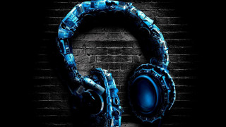 Headphones brick wall dark blue - a pair of headphones free wallpaper
