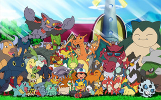 Pokemon group field building grass - a field of grass and grass free wallpaper
