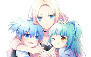 Anime girls blue hair blue 2 - three anime girl free wallpaper