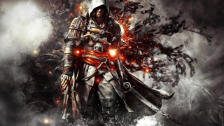 Hooded man sword fire dark - arcane free wallpaper
