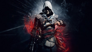 Hooded man sword red light - outfit holding free wallpaper for desktop