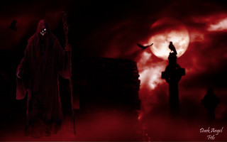 Creepy figure full moon bird - dark fantasy art free wallpaper