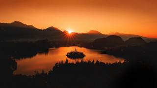 Sunset lake island mountains cinematic - cinematic landscape free wallpaper