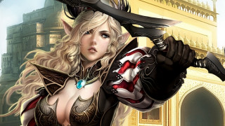 Woman cosplay holding sword image - a castle in the background free wallpaper