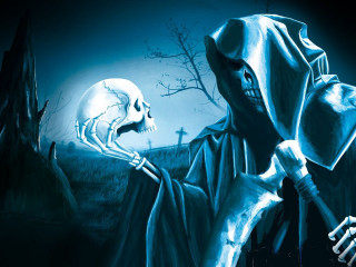 Skeleton knife graveyard full moon - a skeleton holding free wallpaper