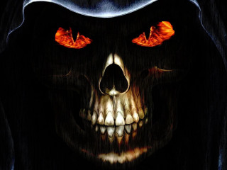Demonic skull glowing eyes hood - death free wallpaper