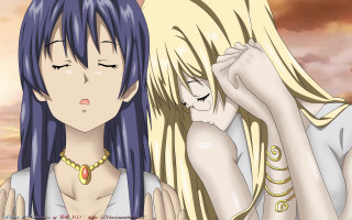 Anime girls blue hair gold - egyptian art free wallpaper