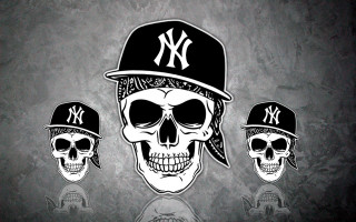 Three skulls yankees baseball caps - graffiti art free wallpaper for desktop