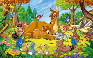 Cartoon deer forest animals birds - the forest free wallpaper