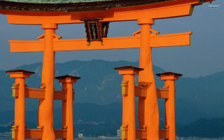 Large orange structure clock mountains - japan eishōsai chōki free wallpaper