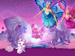 Fairy girls pink blue wings - a pink sky free wallpaper
