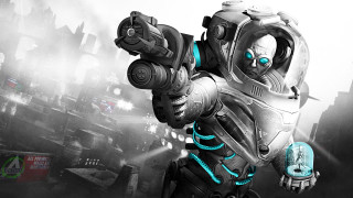 Robot blue light city buildings - a city setting free wallpaper