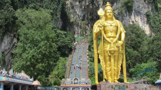 Golden statue person mountain stairs - stair free wallpaper