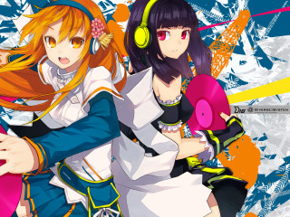 Anime girls headphones microphone hands - a skateboard free wallpaper