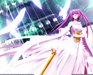 Woman white dress sword green - star and a sky free wallpaper