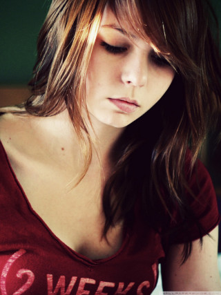 Woman longhair looking down red - brown hair free wallpaper for mobile