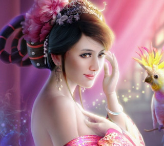 Pink dress woman bird flower - a pink dress free wallpaper for tablet