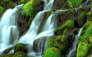 Waterfall moss rocks water running 3 - the rock and water free wallpaper