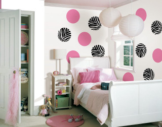 Pink black polka bedroom white - op art free wallpaper