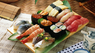 Sushi plate bamboo mat tea - sakimichan free wallpaper