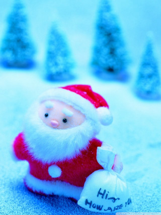 Santa figurine snow gifts trees - naive free wallpaper for mobile