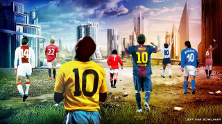 Soccer players game city skyscrapers - skyscraper free wallpaper for desktop