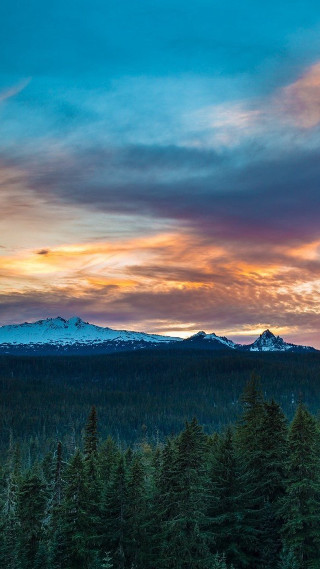 Sunset mountain range trees foreground - dennis ashbaugh free wallpaper for mobile