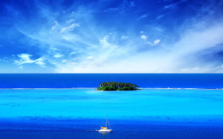 Small island ocean boat clouds - the water and a sky free wallpaper