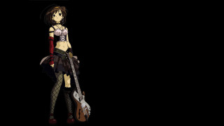 Woman guitar dark hat standing - her hand and a hat free wallpaper