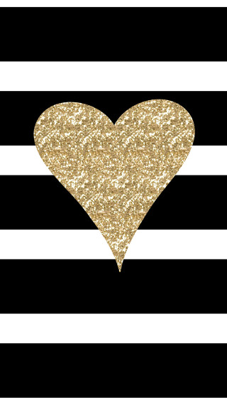 Gold heart black white striped - op art free wallpaper for mobile