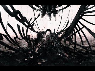 Woman long hair black dress 2 - neoexpressionism free wallpaper